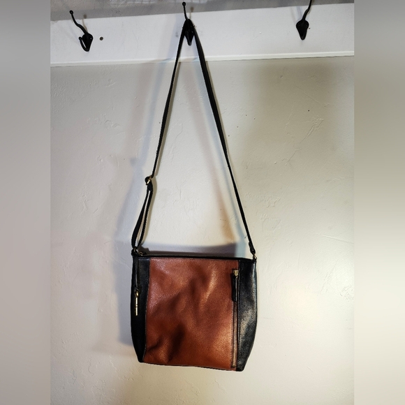 Fossil Tara Womens Leather Crossbody Purse Handbag in Brown/Black Colorblock - Picture 2 of 8